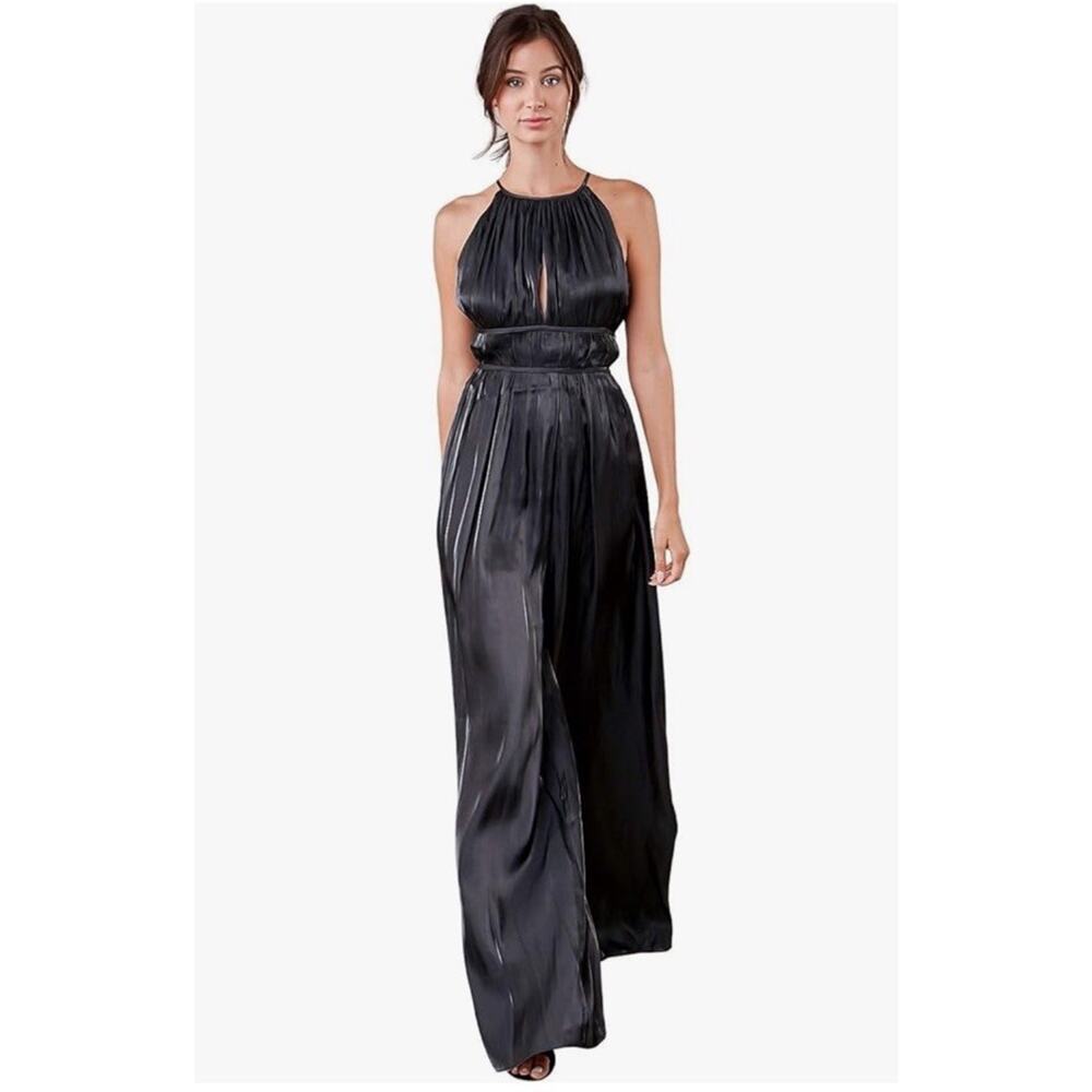 Sugarlips Halter Wide Leg Jumpsuit Metallic Silver Size XL Night Out Glam - Picture 2 of 9